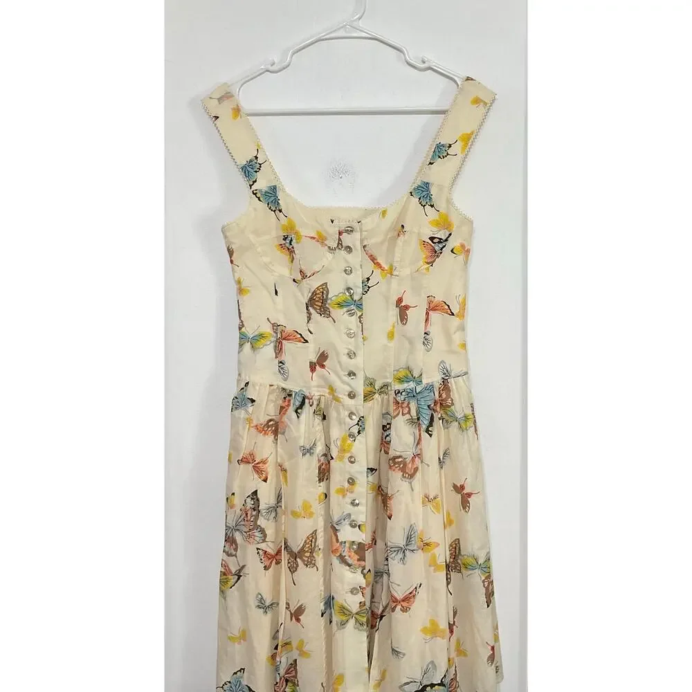 VTG Y2K Nanette Lepore Butterfly Cotton Fit & Flare Dress Sz 8 Medium Sleeveless - Picture 5 of 8